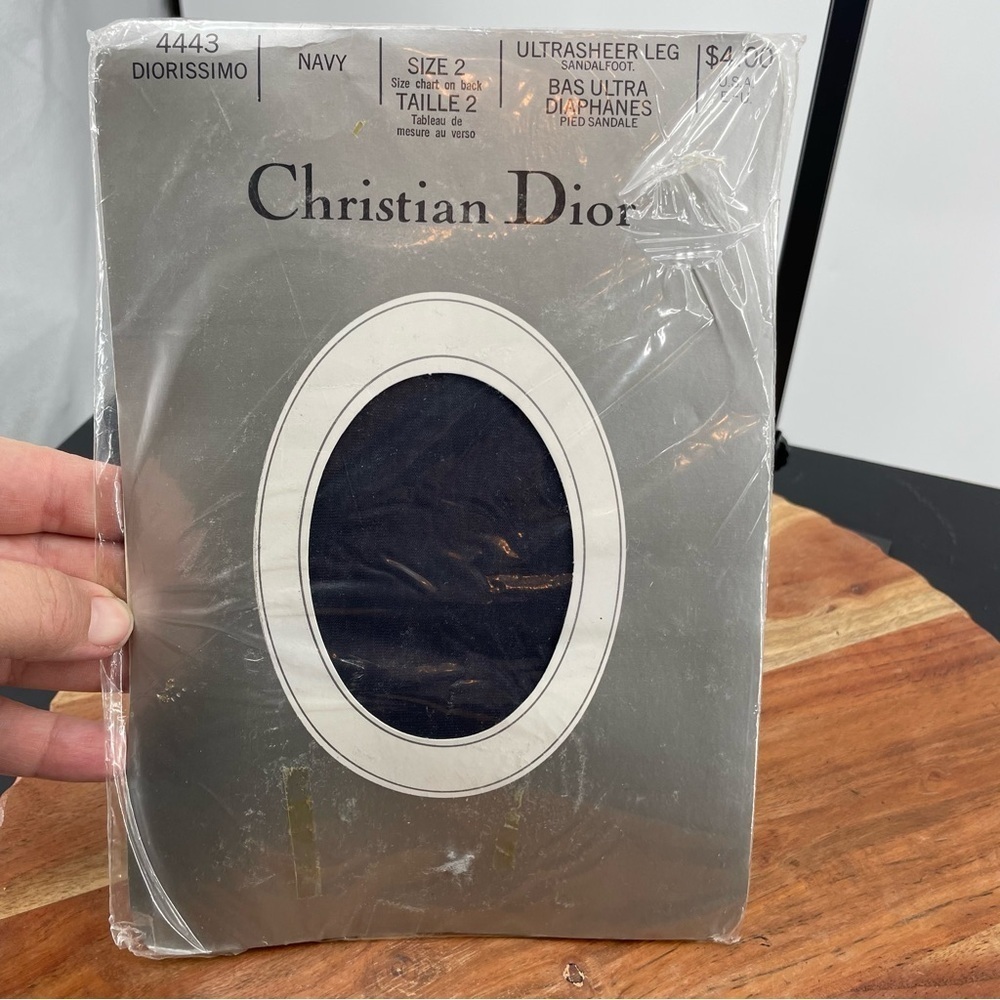 Vintage luxury designer Christian Dior Ultrasheer leg sandalfoot tights Navy 2